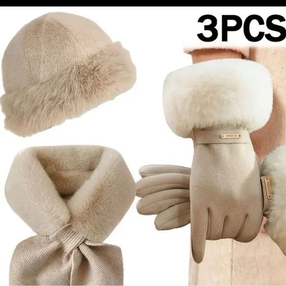 Luxurious Beige Winter Accessory Set - Picture 1 of 2
